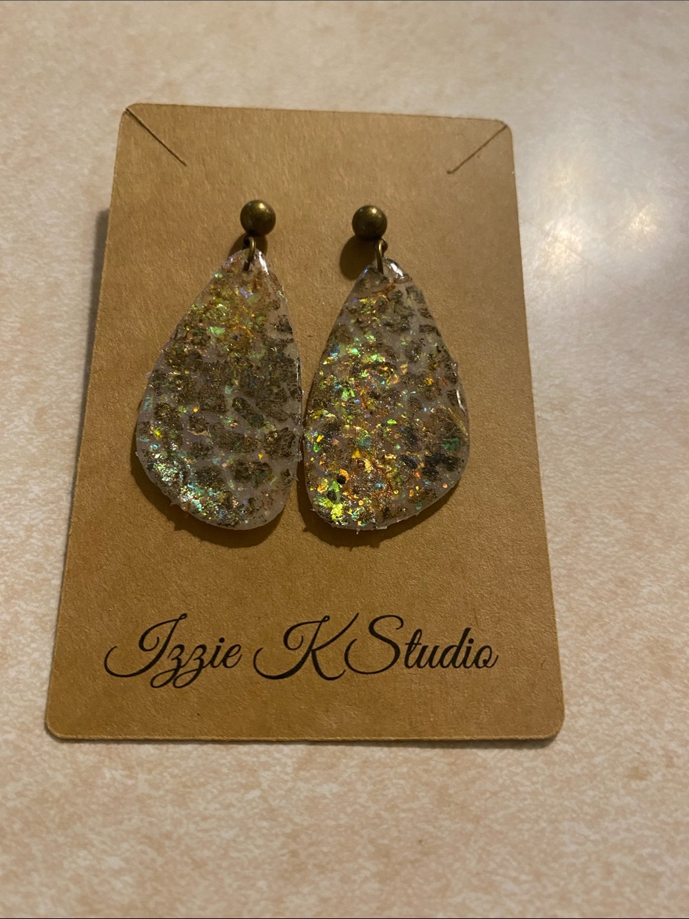 Iridescent Teardrop Earrings in Gold and Multi